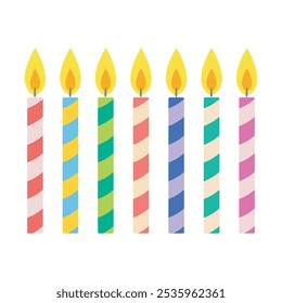 Birthday candles vector illustration on white background. Vector colorful candle used on birthday cake. Can be used in educational books.