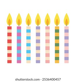 Birthday candles vector illustration on white background. Vector colorful candle used on birthday cake. Can be used in educational books.