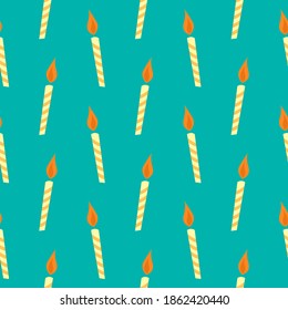 Birthday candles,seamless pattern on light blue background.