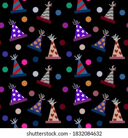 Birthday caps flat vector seamless pattern.