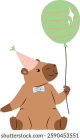 Birthday Capybara With Balloon Vector Illustration