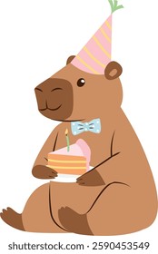 Birthday Capybara With Cake Vector Illustration