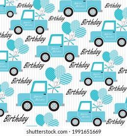 Patrón de coche de cumpleaños y globos para la envoltura de regalo de cumpleaños