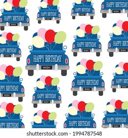 Birthday car and balloons pattern for birthday gift wrap