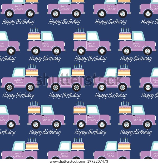 Birthday car\
and cake pattern for birthday gift\
wrap