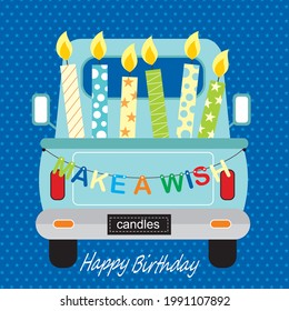 Birthday car and candles for birthday card