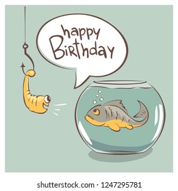 Birthday car / Funny vector illustration, surprise for fish
