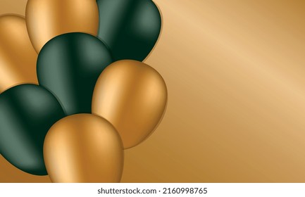 Birthday card 3d green and gold balloons vector banner