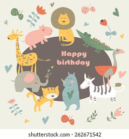 Animals Hand Drawn Style Summer Set Stock Vector (Royalty Free ...