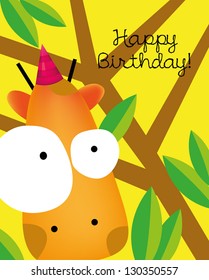 Birthday card with animal character, vector illustration of cute giraffe