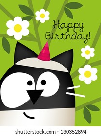 Birthday card with animal character, vector illustration of cute cat