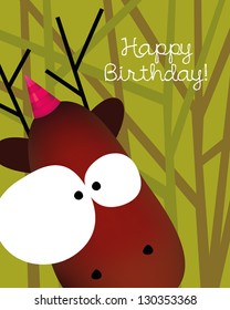 Birthday card with animal character, vector illustration of cute deer