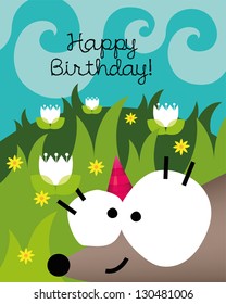 Birthday card with animal character, vector illustration of cute mouse