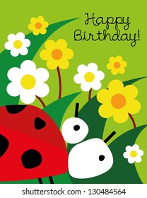 Birthday card with animal character, vector illustration of cute ladybird, ladybug