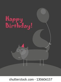 Birthday card with animal character, vector illustration pf cute fox holding a balloon