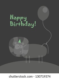 Birthday card with animal character, vector illustration of cute lion holding a balloon