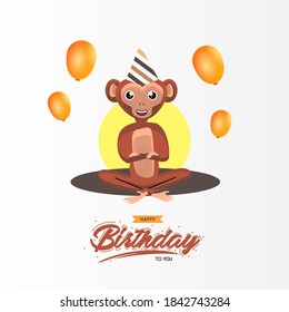 Birthday card animal design cute monkey vector illustration