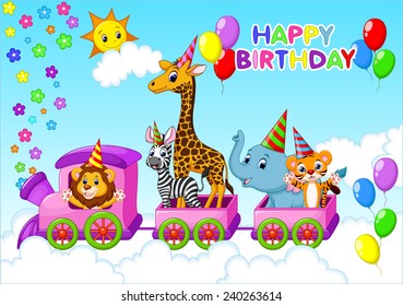 Birthday card with animal on train 