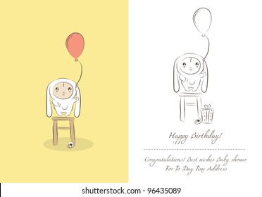 Birthday card baby bunny with balloon