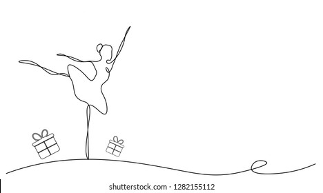 Birthday card background with dancer ballet and present box, vector illustration.