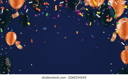 Birthday Card with Balloons , Confetti and Curling Streamer or Party Serpentine . Isolated Vector Illustration
