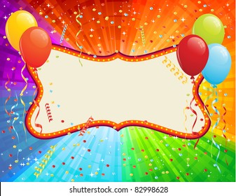 Birthday Card with balloons and confetti. RGB EPS 8 with global colors vector illustration.