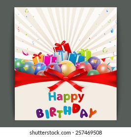 Birthday card with balloons and gift box