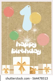 Birthday card with balloons, gifts, colorful, Vector