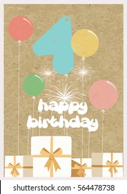 Birthday card with balloons, gifts, colorful, Vector