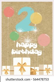 Birthday card with balloons, gifts, colorful, Vector