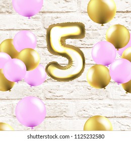 Birthday Card With Balloons With Gradient Mesh, Vector Illustration
