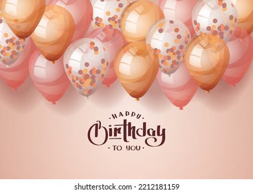 Birthday card with Balloons and handwritten lettering. Birthday party, celebration, holiday, event, festive, congratulations concept. Vector illustration. Postcard, card, cover template.