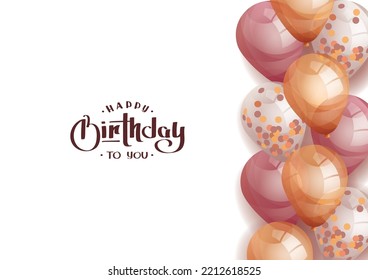 Birthday card with Balloons and handwritten lettering. Birthday party, celebration, holiday, event, festive, congratulations concept. Vector illustration. Postcard, card, cover template.