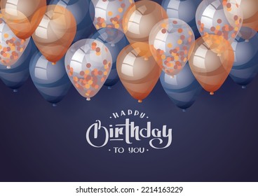 Birthday card with Balloons and handwritten lettering. Birthday party, celebration, holiday, event, festive, congratulations concept. Vector illustration. Postcard, card, cover template.