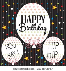 Birthday card with balloons, lettering and stars