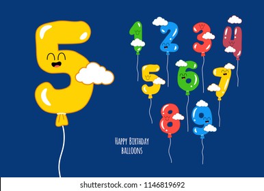 Birthday card, birthday balloons numbers for Birthday. Vector illustration. Created for the celebration. Use for card, poster, banner, web design and print on t-shirt. Easy to edit.