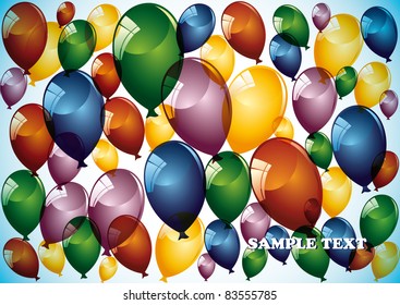 Birthday card with balloons on blue background.