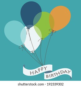 Birthday card with balloons and ribbon