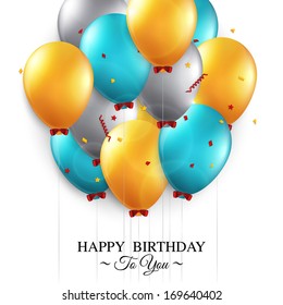 Birthday card with balloons and birthday text.