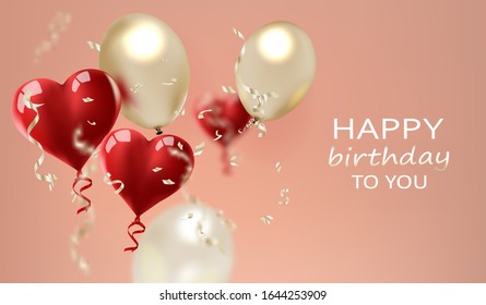 Birthday card with balloons and birthday text. vector