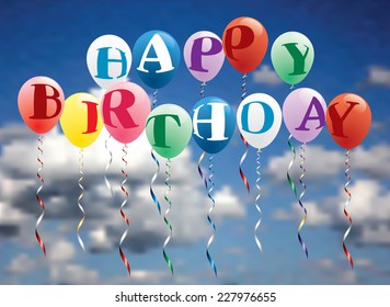 Birthday card with balloons vector background.