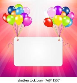 Birthday Card With Balloons, Vector Illustration