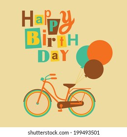 birthday card with bicycle. vector illustration