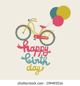 birthday card with bicycle. vector illustration
