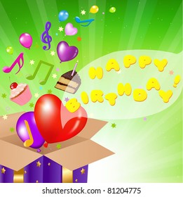 Birthday Card With Box, Vector Illustration