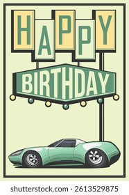 Birthday card for boys. happy birthday kids greeting card. Birth poster with cars design. Happy birthday greeting poster. Trendy Birthday greeting card template for children. 