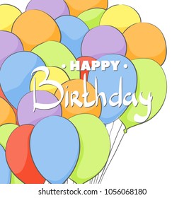 Birthday card with bright ballons on white