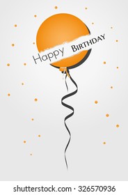 birthday card with broken balloon and falling confetti
