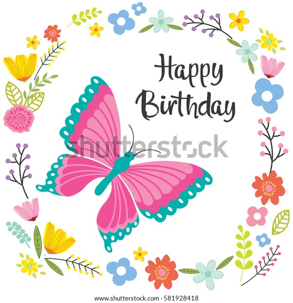 Birthday Card Butterfly Flowers Design Stock Vector (Royalty Free ...