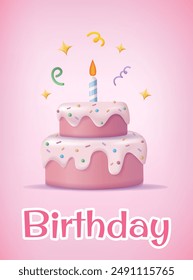 Birthday card with birthday cake with candle	